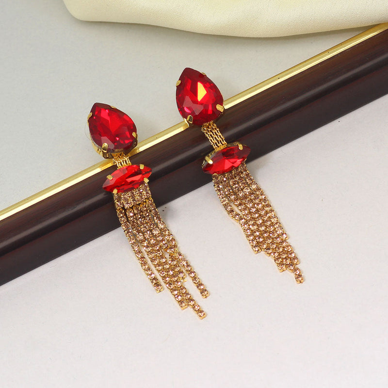 Red Color Antique Rivoli Stone Earrings (ANTE1642RED)