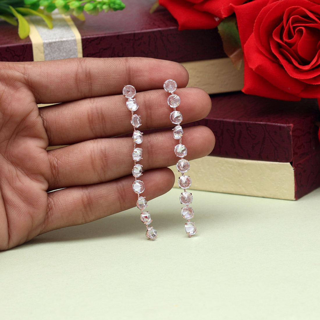 White Color Rose Gold Earrings (ANTE1676WHT)