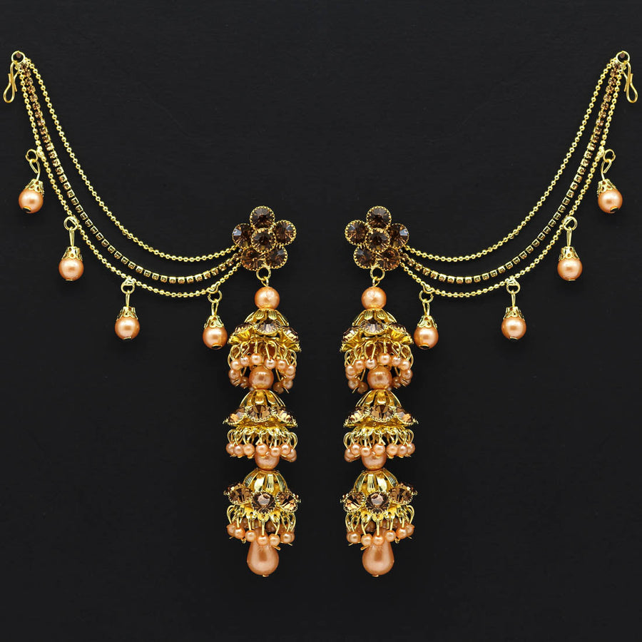 Buy Women's Bahubali Jhumka Earrings With Hair Chain By Bindhani