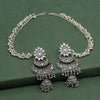 Silver Color Oxidised Bahubali Earrings (BBLE407SLV)