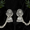 Silver Color Oxidised Bahubali Earrings (BBLE420SLV)