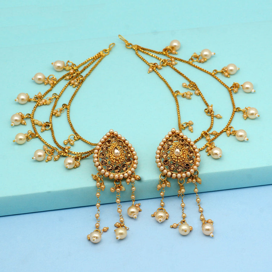 Buy I Jewels Gold Kundan Bahubali Earrings with Hair Chain for Women Online  at Best Prices in India - JioMart.
