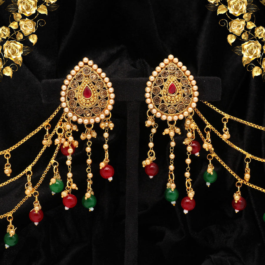 Buy Bindhani Women's Bahubali Jhumka Earrings With Pearl Ear Chain
