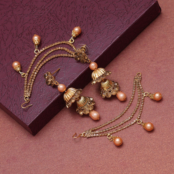 Golden Jhumki Bollywood Style Red Bahubali Earrings – Steorra Jewels