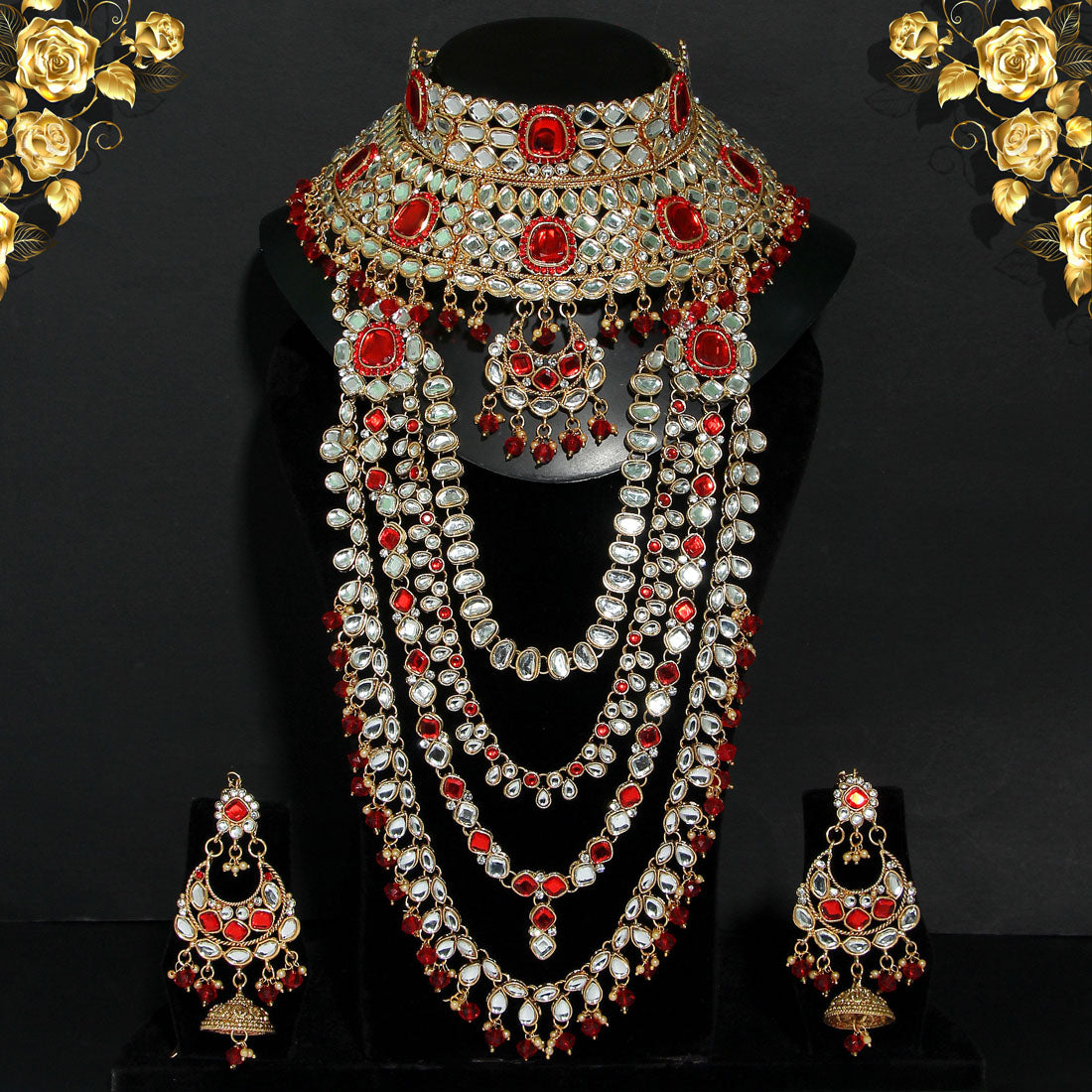 Red Color Kundan Bridal Set (BDL235RED)