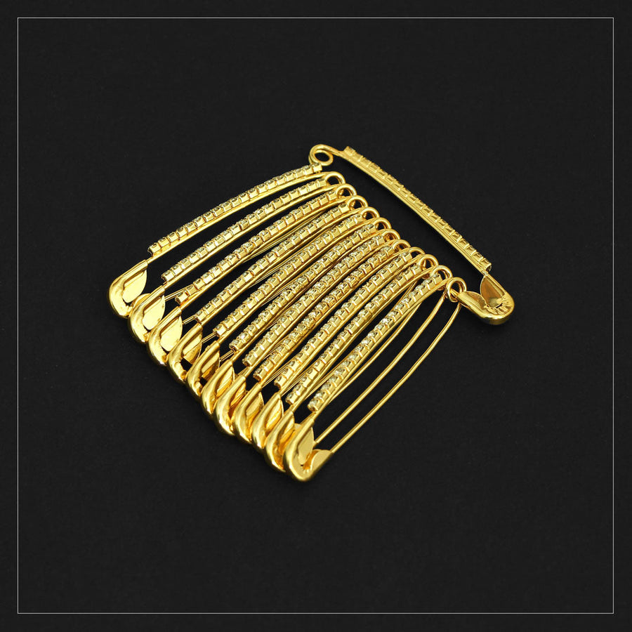 Amazon.com: Golden and Multicolor Diamonds Design Stones Safety Pin Saree  Pin Set - 24 Pcs