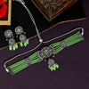 Parrot Green Color Black Silver Brass American Diamond Choker Necklace Set (CZN275PGRN)