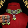 Parrot Green Color Black Silver Brass American Diamond Choker Necklace Set (CZN275PGRN)