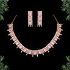 Pink Color American Diamond Rose Gold Brass Necklaces Set (CZN505PNK)