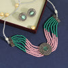 Pink & Rama Green Color American Diamond Choker Necklace Set (CZN555PNKRGRN)