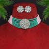 Pink & Rama Green Color American Diamond Choker Necklace Set (CZN565PNKRGRN)