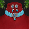Blue Color American Diamond Choker Necklace Set (CZN566BLU)