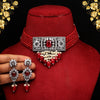 Maroon Color Black Silver Brass American Diamond Choker Necklace Set (CZN573MRN)