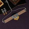 Peach Color Black Silver Brass American Diamond Choker Necklace Set (CZN573PCH)
