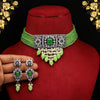 Parrot Green Color Black Silver Brass American Diamond Choker Necklace Set (CZN573PGRN)