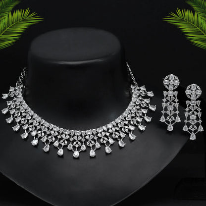Silver Color Premium American Diamond Necklace Set (CZN593SLV)