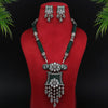 Green Color Premium Black Metal AD Stone Brass Necklace Set (PCZN615GRN)