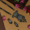 Gray Color Premium Black Metal AD Stone Brass Necklace Set (PCZN615GRY)