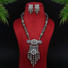 Gray Color Premium Black Metal AD Stone Brass Necklace Set (PCZN615GRY)