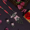 Pink Color Premium Black Metal AD Stone Brass Necklace Set (PCZN615PNK)