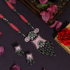Pink Color Premium Black Metal AD Stone Brass Necklace Set (CZN615PNK)