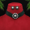 Green Color Choker Premium American Diamond Necklace Set (PCZN617GRN)