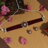 Maroon Color Choker Premium American Diamond Necklace Set (PCZN617MRN)
