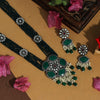 Green Color Premium Black Metal Monalisa & AD Stone Brass Necklace Set (PCZN619GRN)