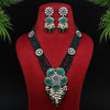 Green Color Premium Black Metal Monalisa & AD Stone Brass Necklace Set (PCZN619GRN)