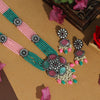 Pink & Rama Green Color Premium Black Metal Monalisa & AD Stone Brass Necklace Set (CZN619PNKRGRN)