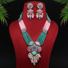 Pink & Rama Green Color Premium Black Metal Monalisa & AD Stone Brass Necklace Set (CZN619PNKRGRN)