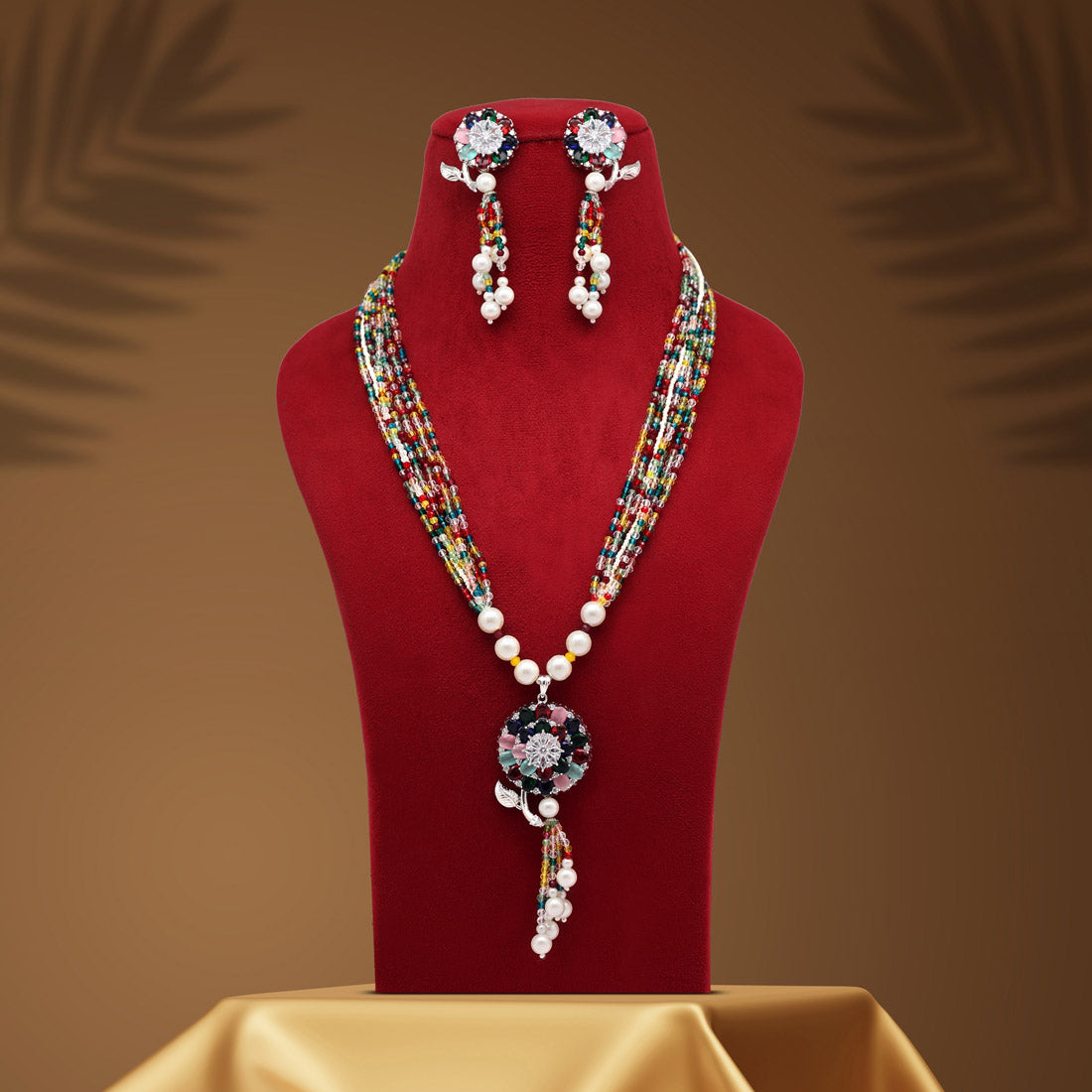 Multi Color American Diamond Necklace Set (CZN890MLT)