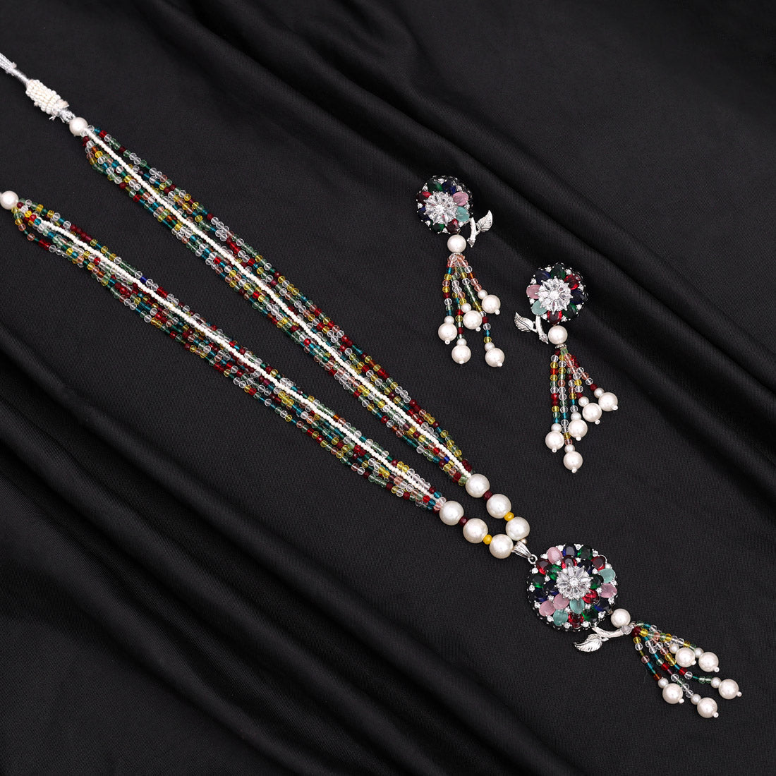 Multi Color American Diamond Necklace Set (CZN890MLT)
