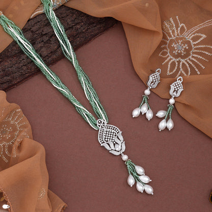Pista Green Color American Diamond Necklace Set (CZN893PGRN)