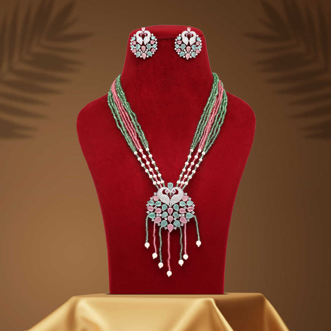 Pink & Pista Green Color American Diamond Necklace Set (CZN894PNKPGRN)
