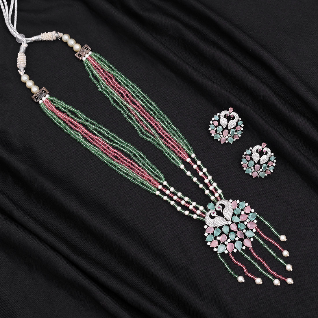 Pink & Pista Green Color American Diamond Necklace Set (CZN894PNKPGRN)