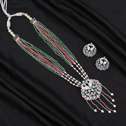 Pink & Pista Green Color American Diamond Necklace Set (CZN894PNKPGRN)
