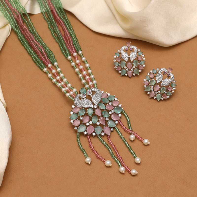 Pink & Pista Green Color American Diamond Necklace Set (CZN894PNKPGRN)