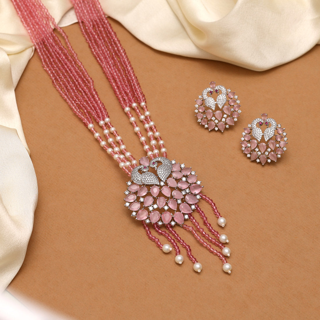 Pink Color American Diamond Necklace Set (CZN894PNK)