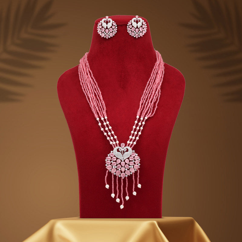 Pink Color American Diamond Necklace Set (CZN894PNK)