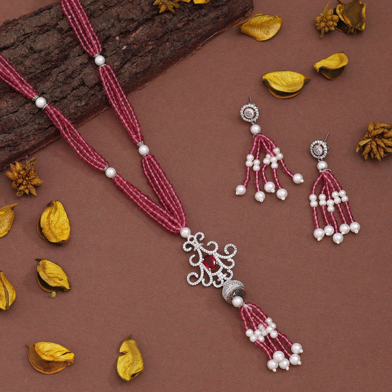 Magenta Color American Diamond Necklace Set (CZN895MNT)