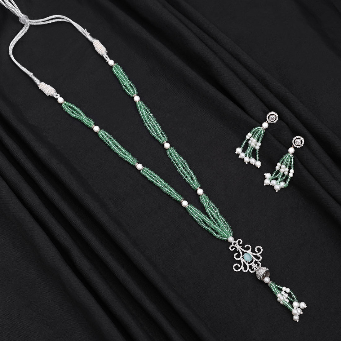 Pista Green Color American Diamond Necklace Set (CZN895PGRN)