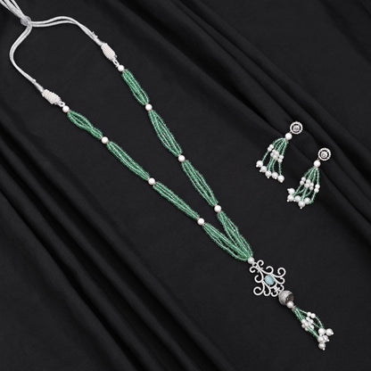 Pista Green Color American Diamond Necklace Set (CZN895PGRN)