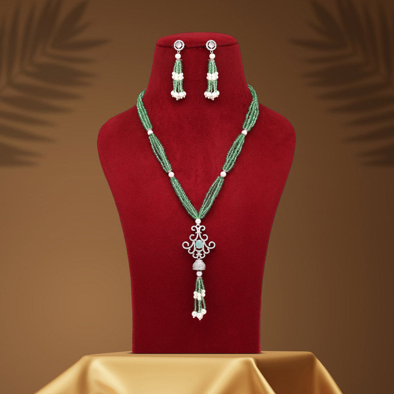 Pista Green Color American Diamond Necklace Set (CZN895PGRN)