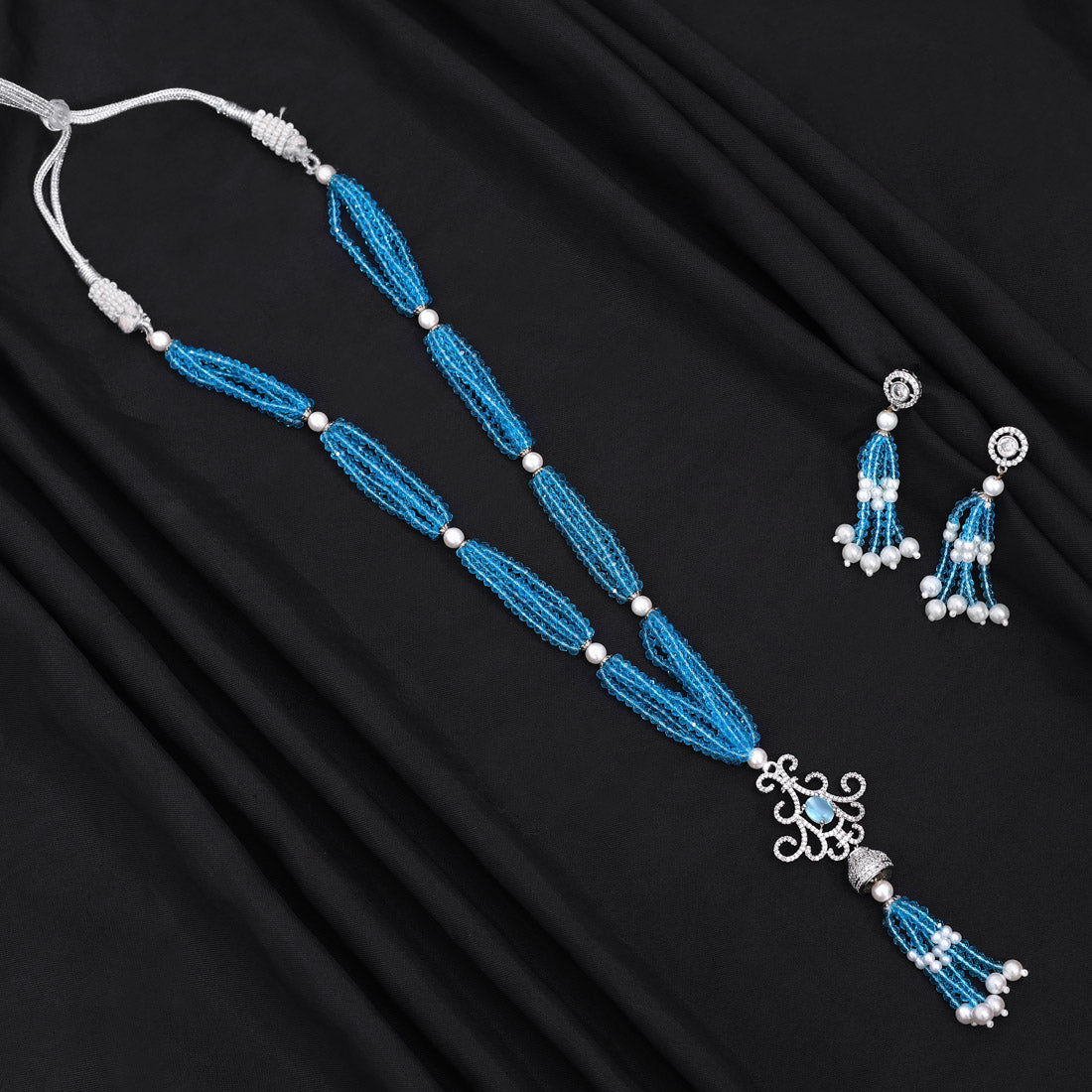 Firozi Color American Diamond Necklace Set (CZN896FRZ)