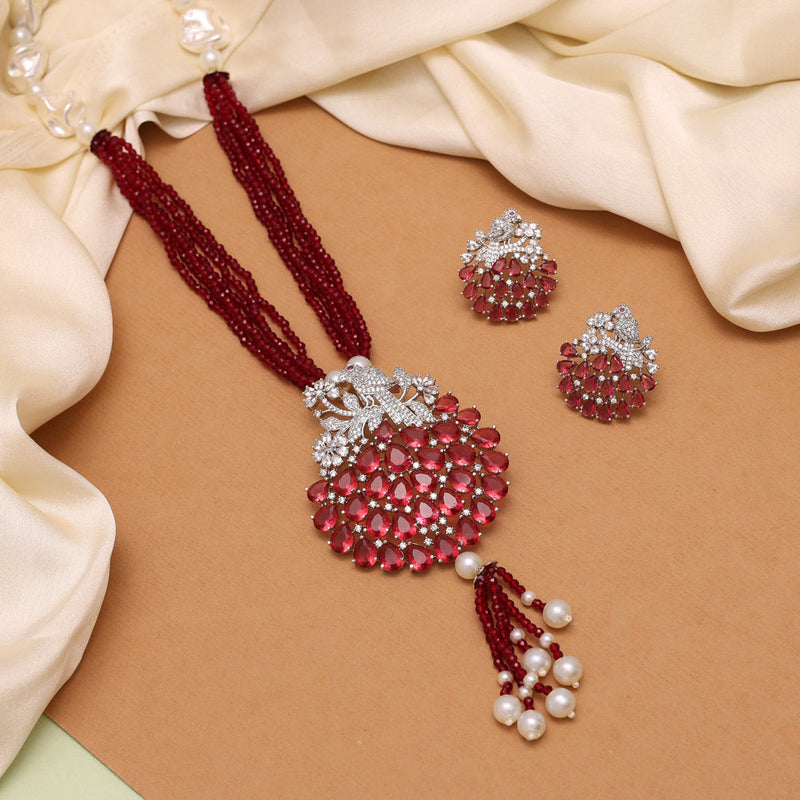 Maroon Color American Diamond Necklace Set (CZN897MRN)