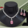 Pink Color American Diamond Necklace Set (CZN908PNK)