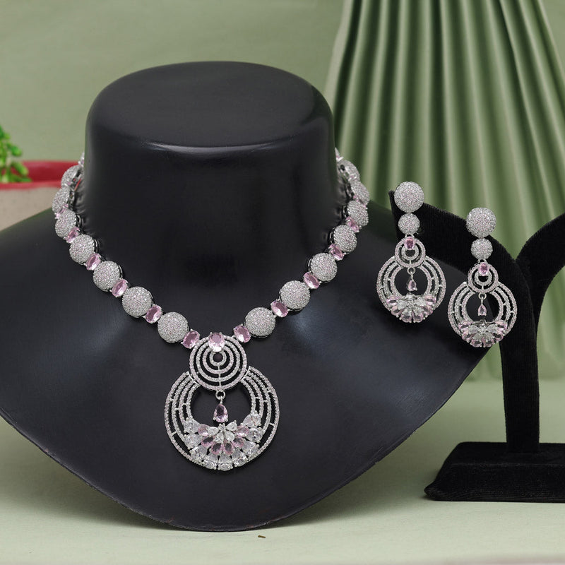 Pink Color American Diamond Necklace Set (CZN909PNK)