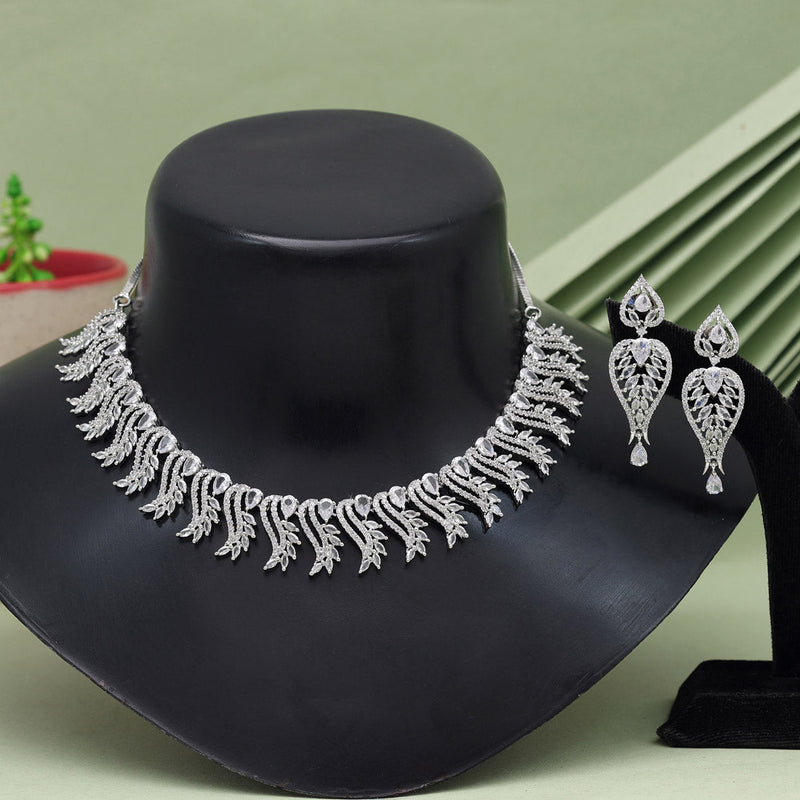 Silver Color American Diamond Necklace Set (CZN912SLV)