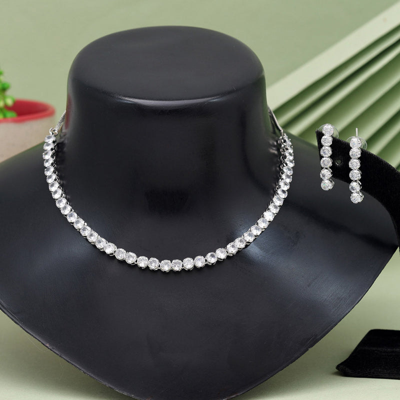 Silver Color American Diamond Necklace Set (CZN913SLV)